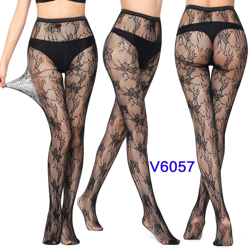 Warp Knitted Seamless Trend Jacquard Fishing Net Socks, Little Love Tiger Pattern Grid Black Stockings