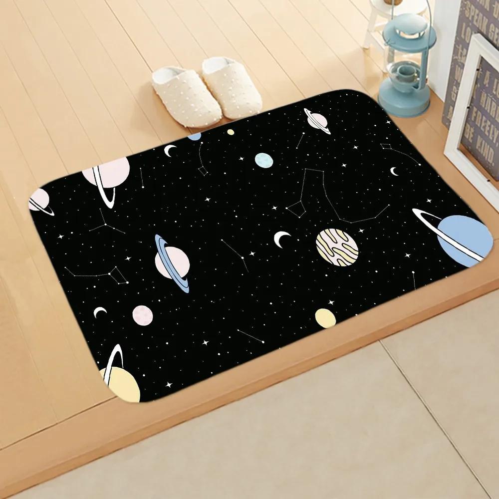 Cosmic Planet Flannel Doormats, Galaxy Constellation Designs, Colorful Celestial Patterns NonSlip Floor Mats for Home Decor