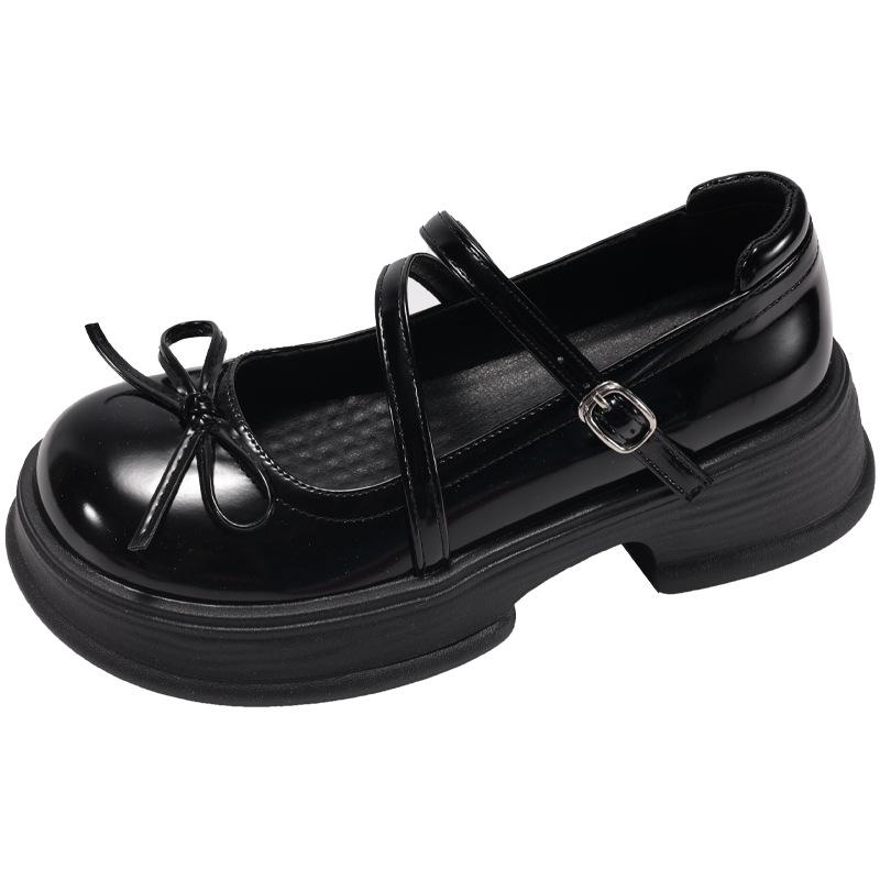 

Японские jk увеличивающие рост французские универсальные маленькие кожаные туфли 2025 лето новые женские с бантом на толстом высоком каблуке Мэри Джейн одинарные туфли 35 чёрный