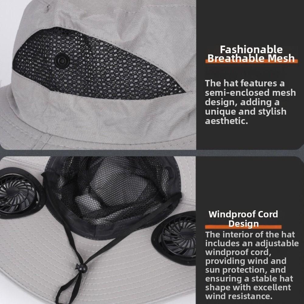 Dual Fan Solar Fan Hat 3 Speeds Fishing Bucket Hat Convenient Summer Fan Visor Cap  Sport