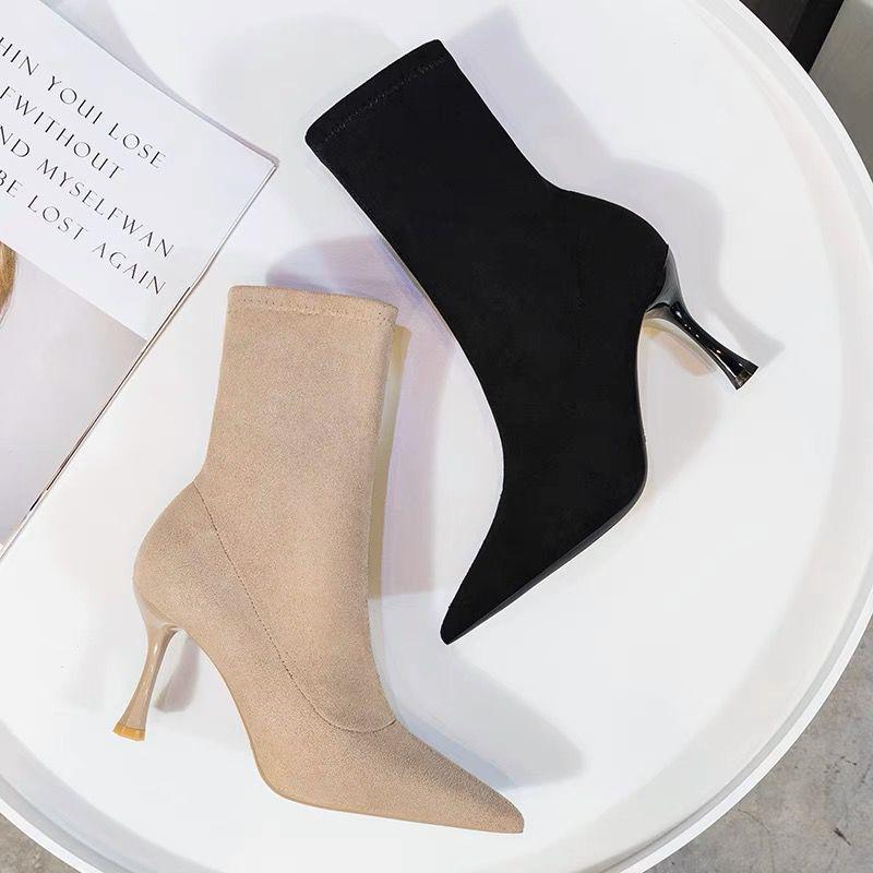 Fashion boots women's high heels autumn and winter new pointed thin heels women's thin boots suede elastic boots socks boots