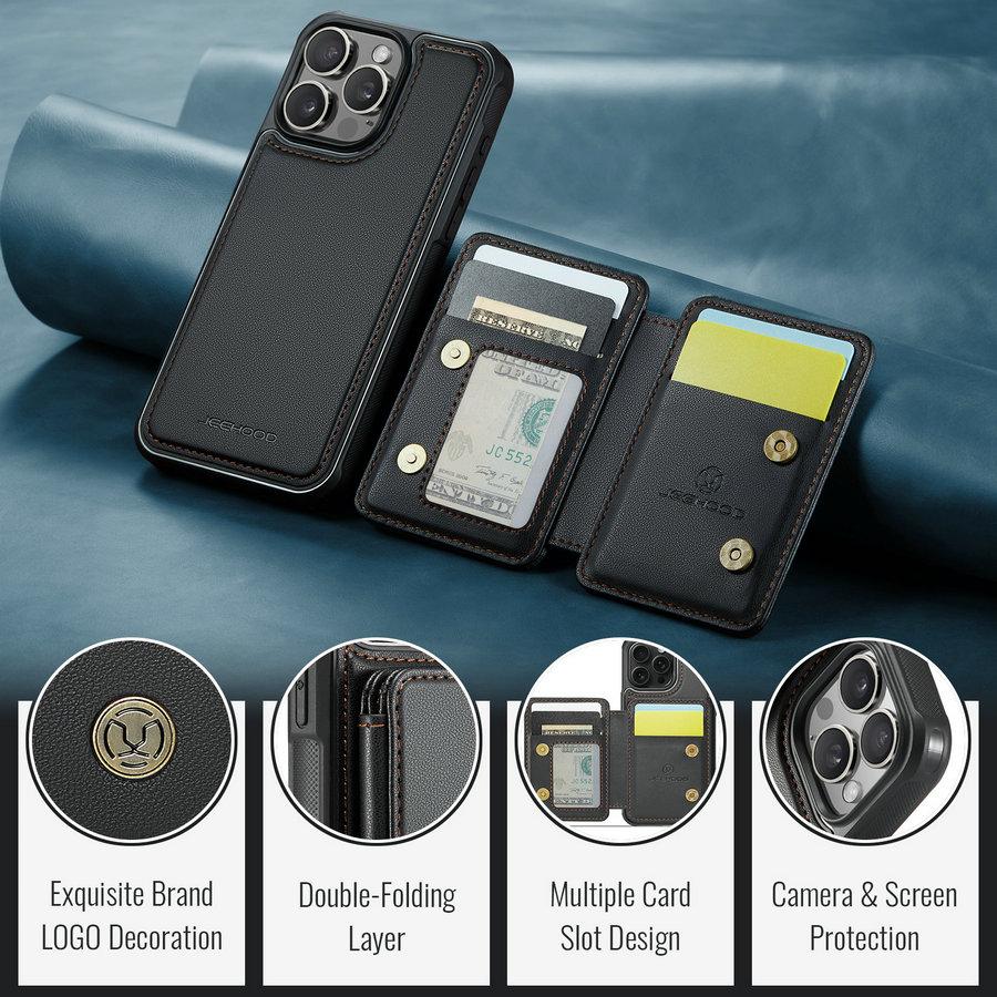 JEEHOOD 2-in-1 Magnetic Kickstand Wallet Case for 16 Detachable Card Holder Shockproof Waterproof Artificial Leather