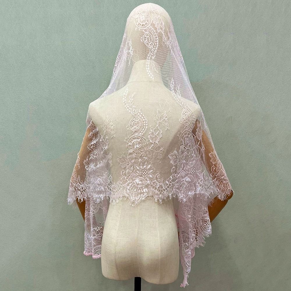 Lace Trim Bridal Headscarf Breathable Lace Shawl Soft Muslin Head Covering  Chapel Event