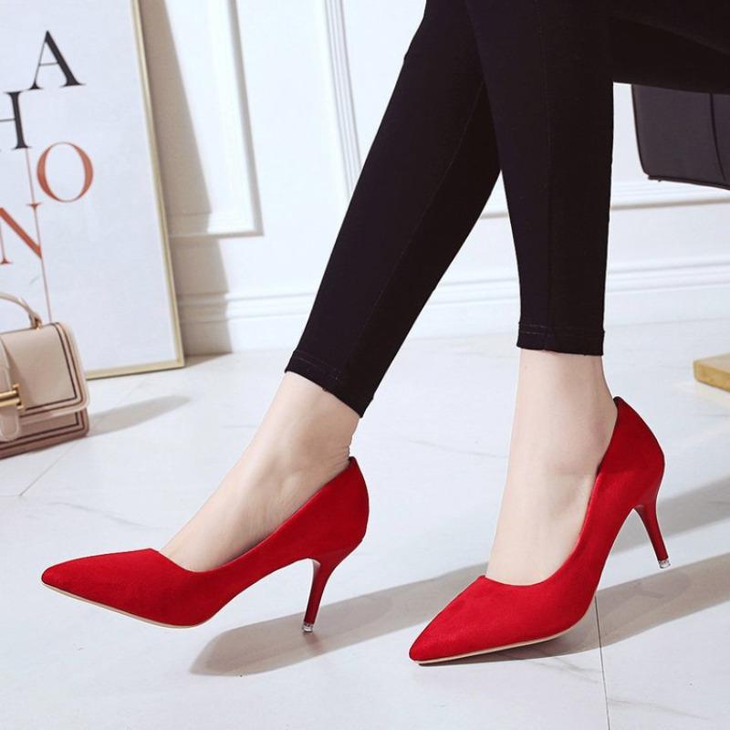 Fashion Woman High Heel Shoes Luxury Brand Designer Black Women High-heeled Shoes 2025 Trend Faux Suede Pointed Toe Sexy Pumps Big Size