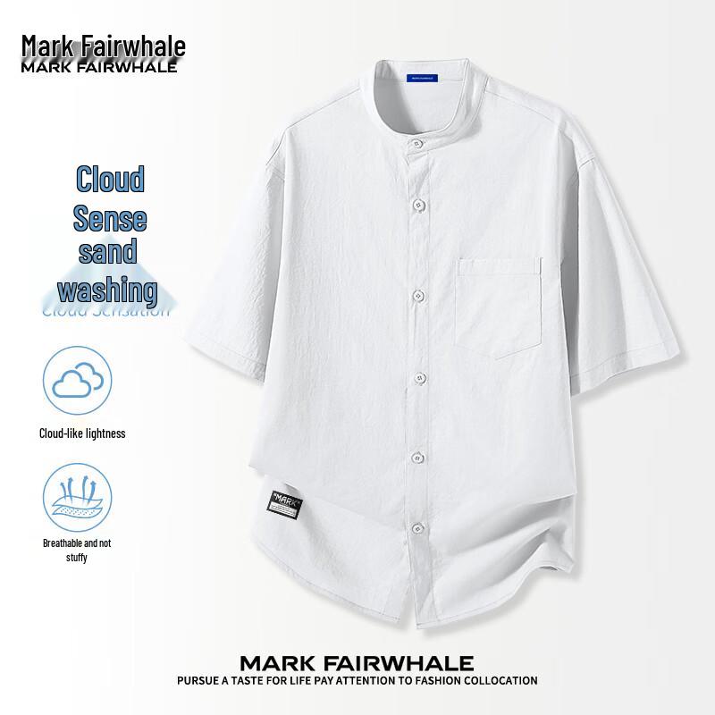 MARK FAIRWHALE Men's Pure Color Henley Short-Sleeve Shirt
