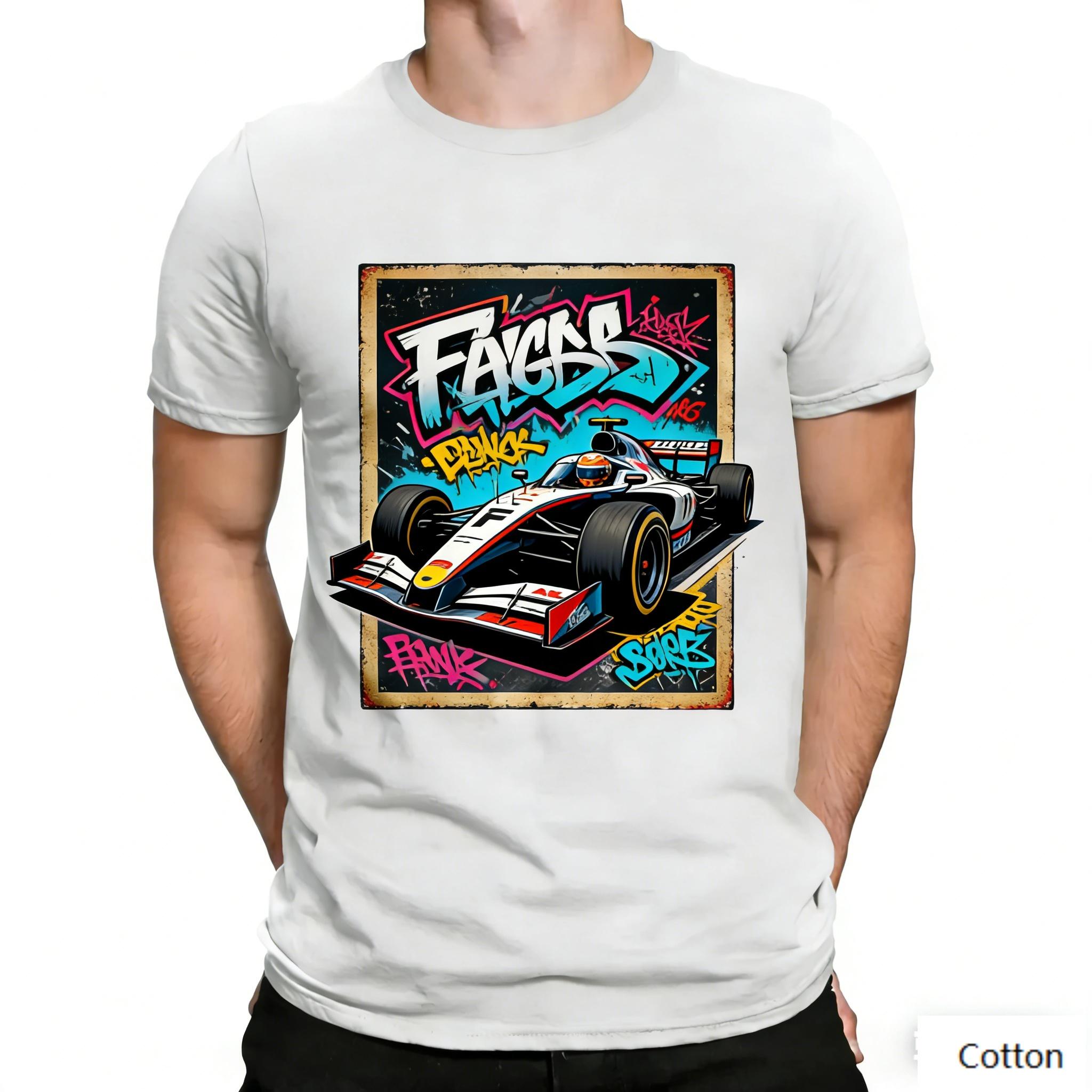 

Streetwear Unisex Cotton TShirt Featuring Edgy Graffiti F1 Race Car Design Urban Racing Style Top for Motorsport Enthusiasts 4XL