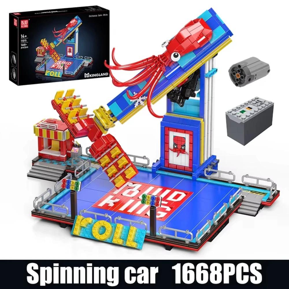 MOULD KING Amusement Park Toys Motorized Spinning Ride,Water Slide,Flying Swing Ride,Shark Pirate Ship Building Blocks Bricks