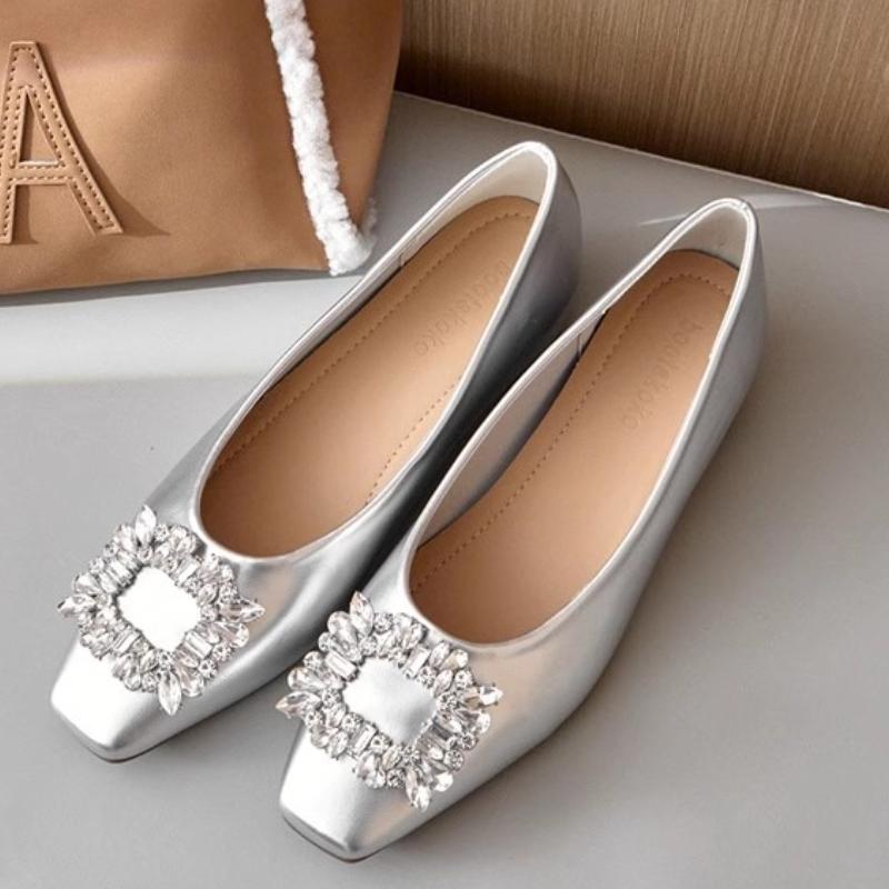 Fashion 2025 New Fashion Office Lady Shoes Women Flats Spring Summer Elegant Woman Single Shoes  Gold Silver Vintage Flats