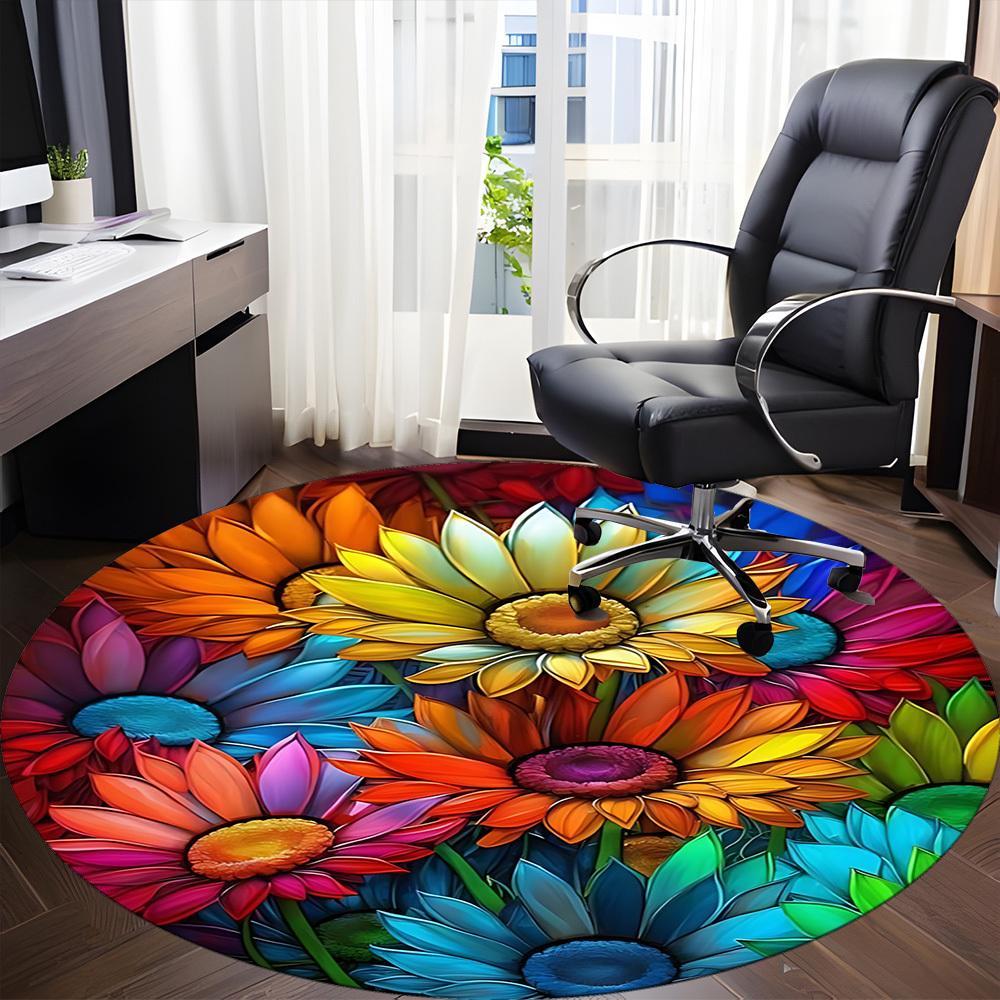 1pc Floral Kaleidoscope Office Round Area Rug, Indoor Mat Suitable ForOffice, Under Office Chairs Bedroom Living Room Home Decor, Room Deco  D077