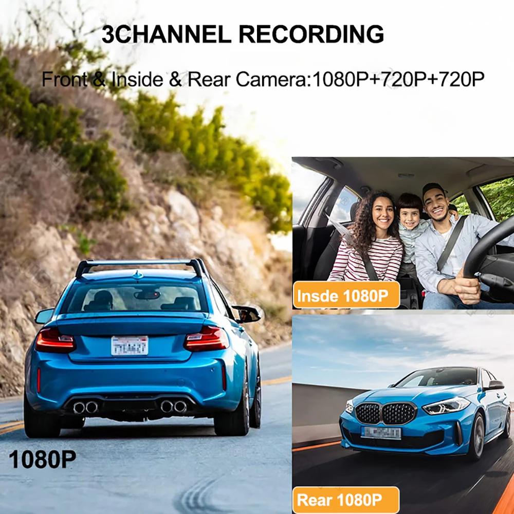 3-Kanal-Dashcam für Autos, 1080P, Autokamera, WLAN-Videorecorder, Vorne/Innen, Rückfahrkamera, Auto-DVR, Black Box, Autozubehör