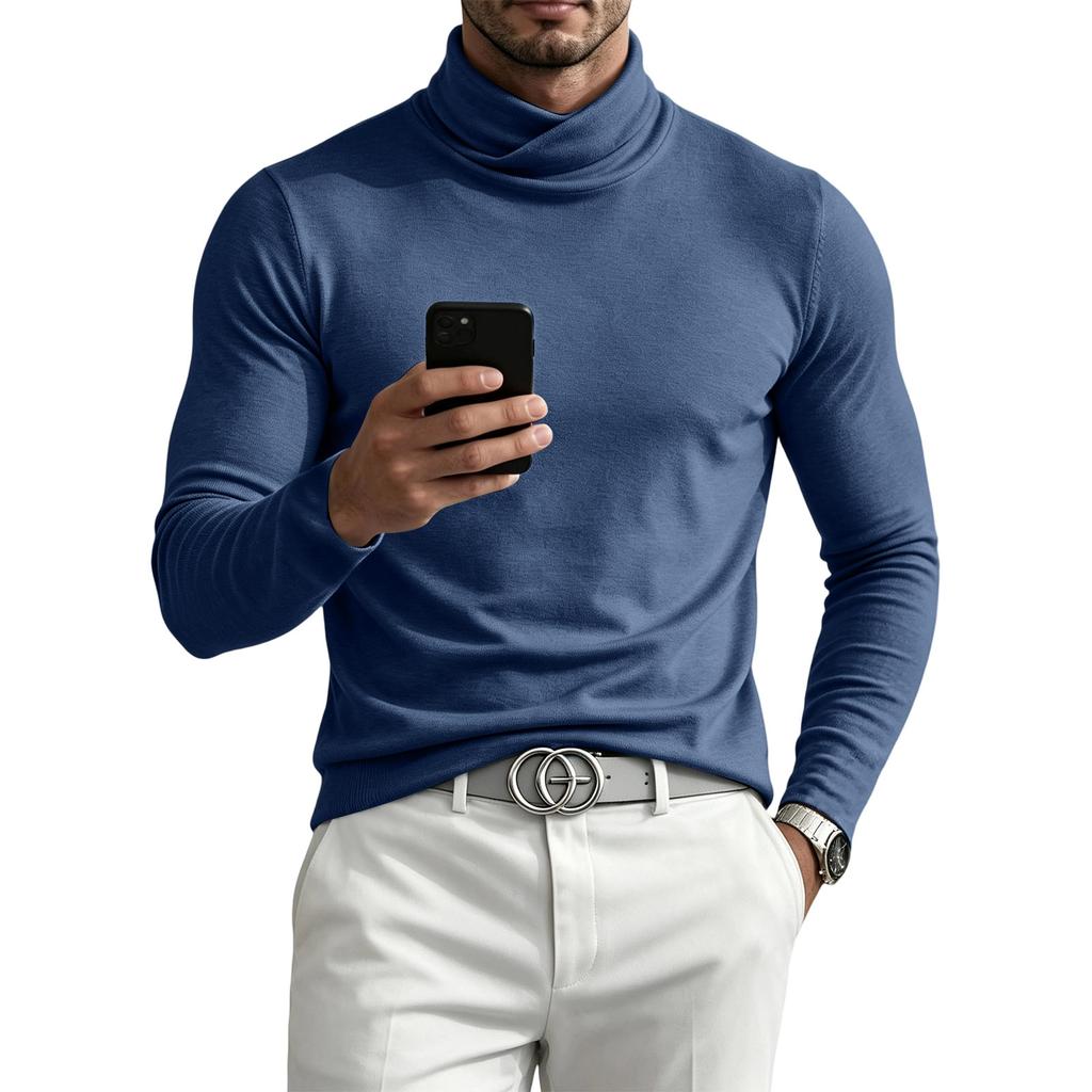 Herren Langarm Rollkragen Basisschicht Oberteil mit Kragen Farbe für Herbst und Winter
