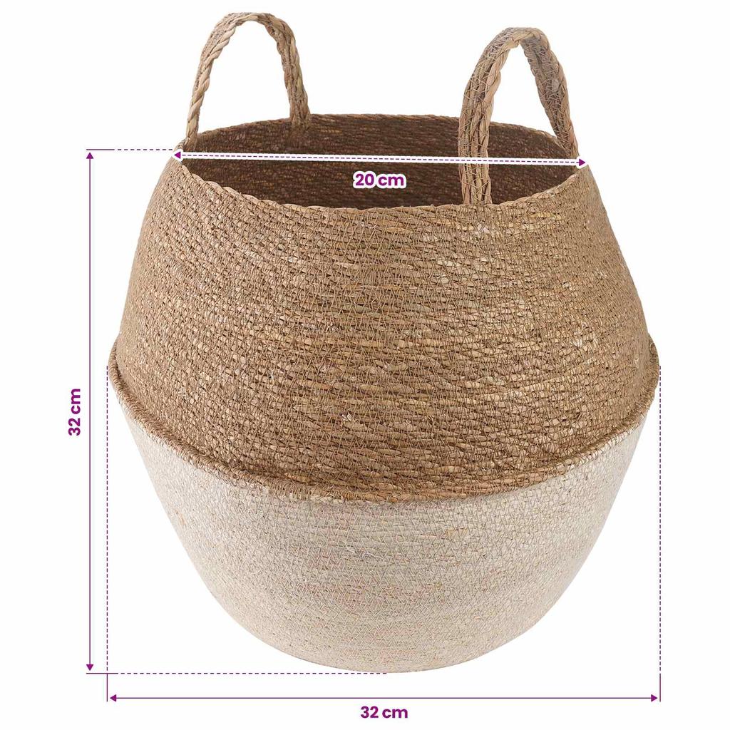 Seagrass Plant Basket with Handles 2 Pcs White Ø 32 X 32 Cm 100percent Seagrass