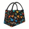 Colorful Butterfly Print Insulated Lunch Bag Durable Polyester Oxford Cooler Tote Bag for Women
