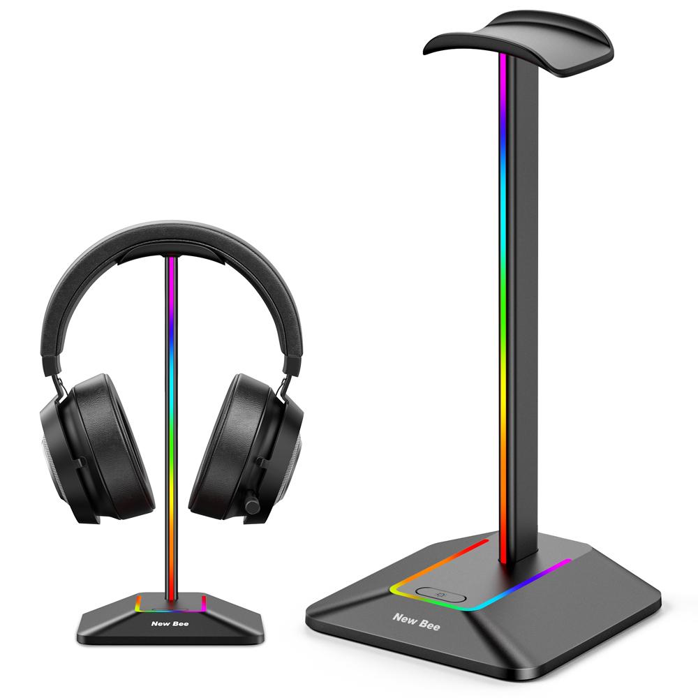 NEW BEE Z8 RGB Light Headphone Stand with USB + Type-C Expansion Hub Gaming Headset Holder Display Rack