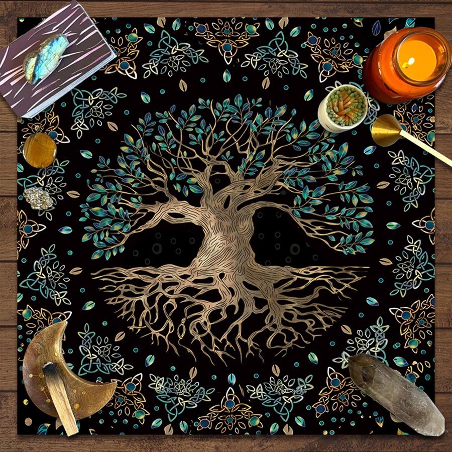 Özel Ay Fazları Tarot Sunak Bezi - Hayat Ağacı Tasarımı