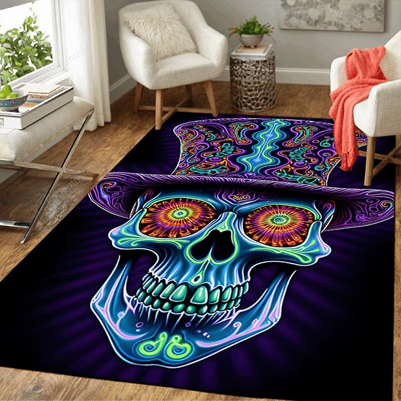 1Pc Psychedelic Skull Art Rug, Office Carpet Indoor Outdoor Doormat, Non-Slip, Comfortable, Living, Christmas Halloween, Xmas Gift G1193