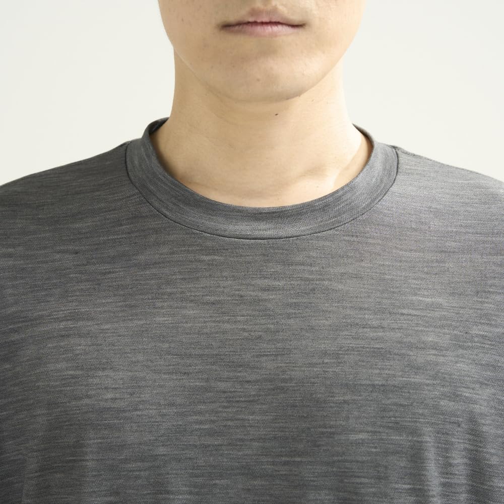 Mizuno Merino Wool 365 Crew Short Sleeve Quick Durable Temperature and Moisture Charcoal S T-Shirt, Neck, U-Neck, Shirt, Unisex, Drying, Deodorizing,