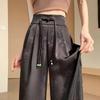 Jacquard Chinese Style Panels Summer Ice Silk High Waist Wide Leg Drape Floor Straight Long Pants