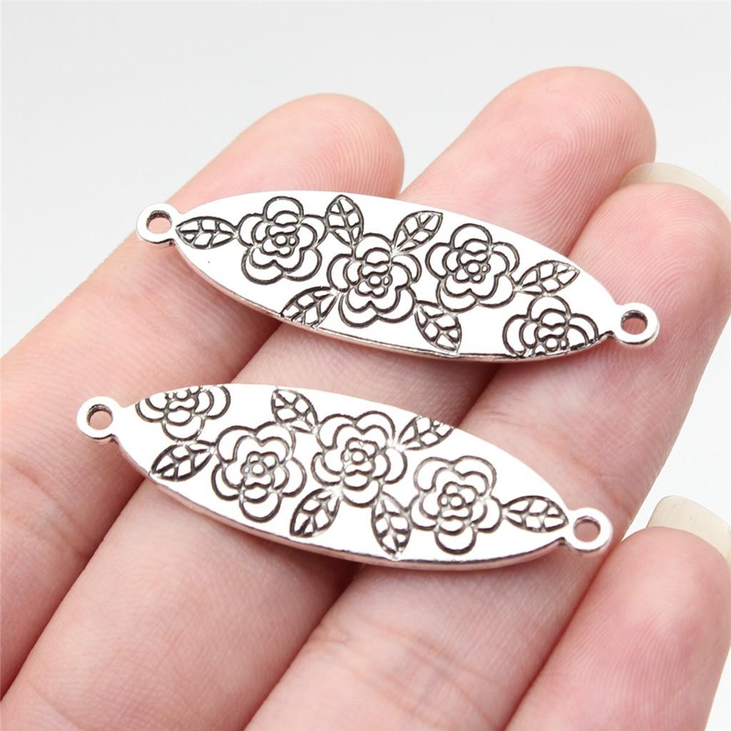 Flower Petal Connectors Botanical Themed Antique Bronze Zinc Alloy Jewelry Making Connect Charms Extender Connectors