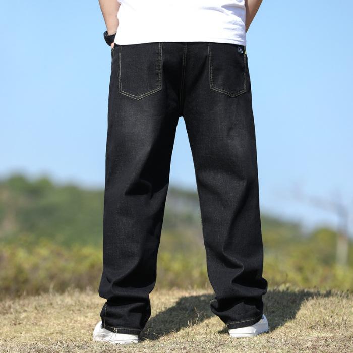 

Spring And Autumn Fat Men s Jeans Men s Loose Straight Legs Plus Fat Extra Large Casual Men s Pants High Waist Fat Guy Pants Wide Leg Pants Size 28 waist 2 feet 1 чёрный