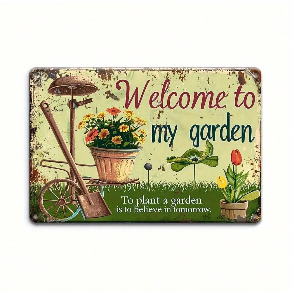 Willkommen in meinem Garten Metallschild 30x20cm Vintage Außendekoration für Zaun Hof