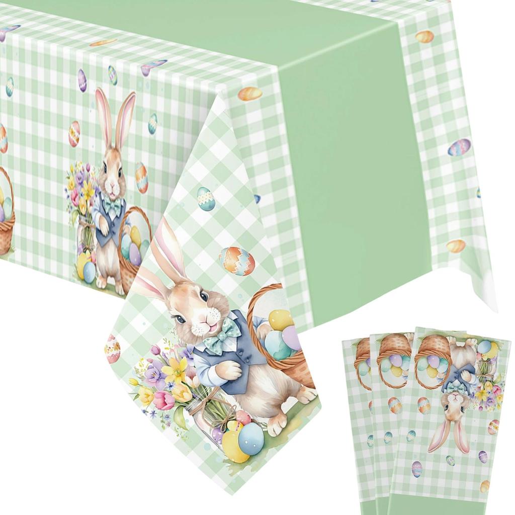 Tablecloths Easter Eggs Bunny Floral Tablecloth Party Table Decor Spring Colorful Flower Buffalo Plaid Dining Table Cloth