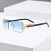 Fashionable Trendy Frameless Rectangular Personalized Sunglasses Metal Leopard Leg Men Women Sun Glasses New Lentes