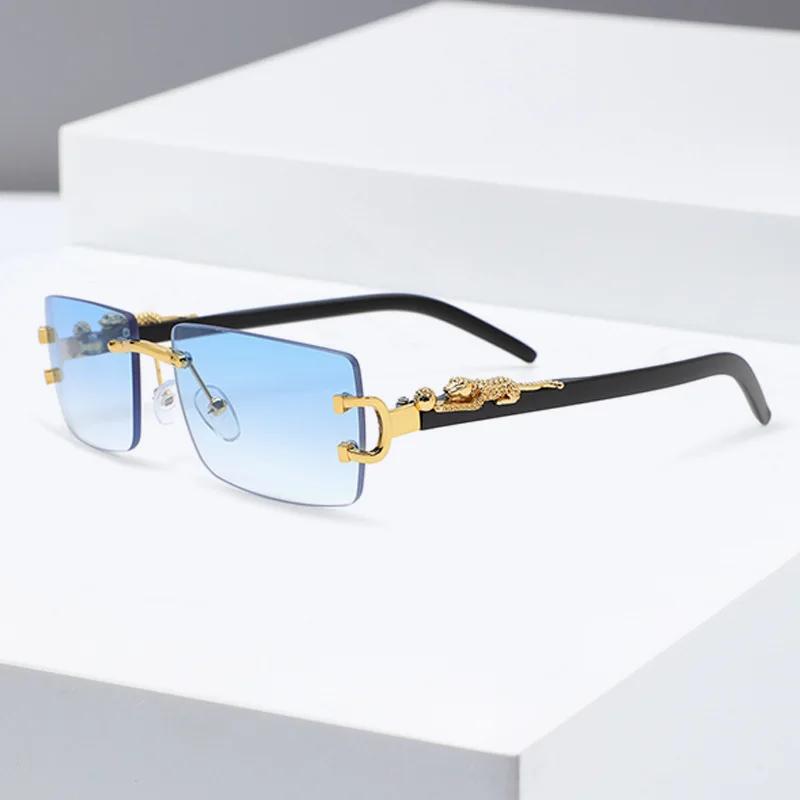Fashionable Trendy Frameless Rectangular Personalized Sunglasses Metal Leopard Leg Men Women Sun Glasses New Lentes