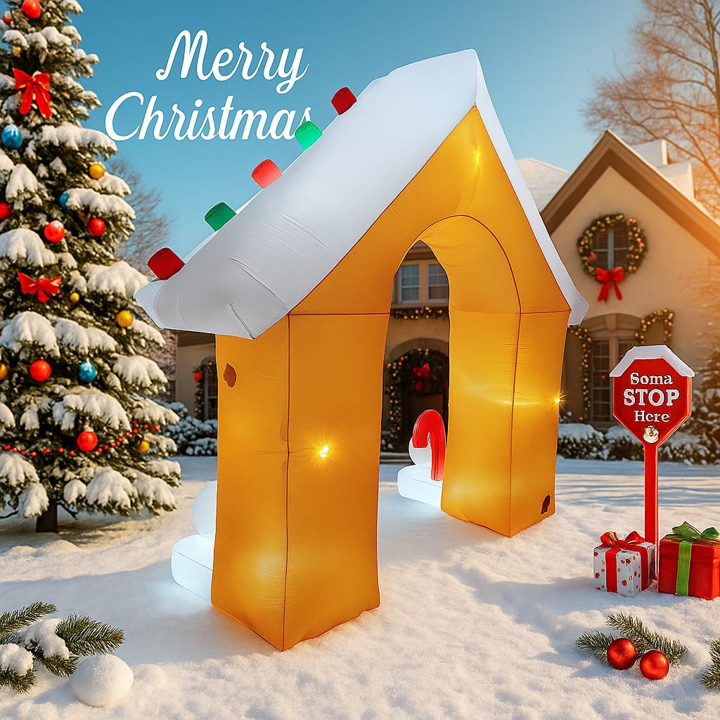8.8FT LED Inflatable Yard Archway Decoration Gingerbread HouseXmas Home Decoration Ornament Supplies Toy  Gift Christmas Holiday