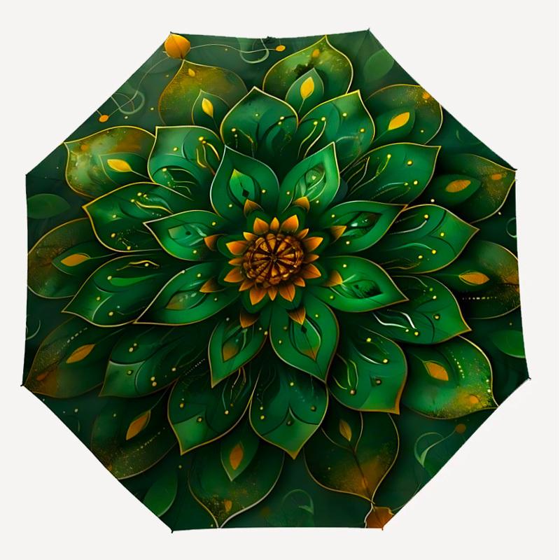 1PC Lotus Mandala Umbrella-8-Rib Reinforced, Automatic Open, Lightweight & Durable, Cute Fashion Accessory for Outdoor, Beach, or Casual Use, Beach Um