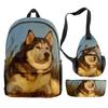 Classico Novità Strano Divertente Cool Husky Stampa 3D 3pz/Set alunno Zaini Scolastici Zaino per Viaggio per Laptop Borsa da Petto Astuccio