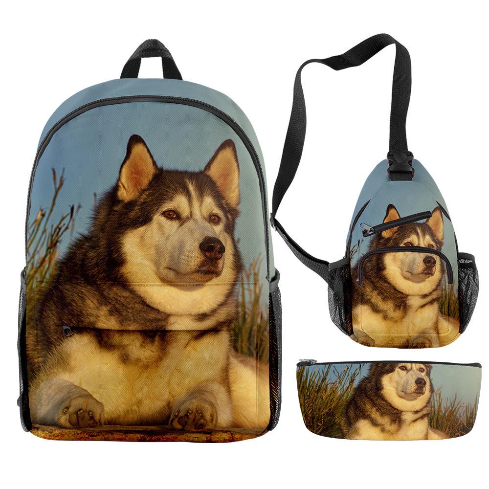 Classico Novità Strano Divertente Cool Husky Stampa 3D 3pz/Set alunno Zaini Scolastici Zaino per Viaggio per Laptop Borsa da Petto Astuccio