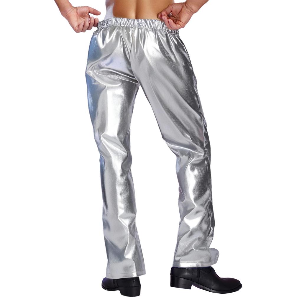 Herren Metallic Jazz Dance Hosen Elastischer Bund Design Halloween Mottoparty Bühnenauftritt Hosen
