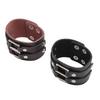 2pcs Wide PU Leather Bracelet Wrist Cuffs Punk Cuff Bracelet for Motorcycle Rider Black Brown