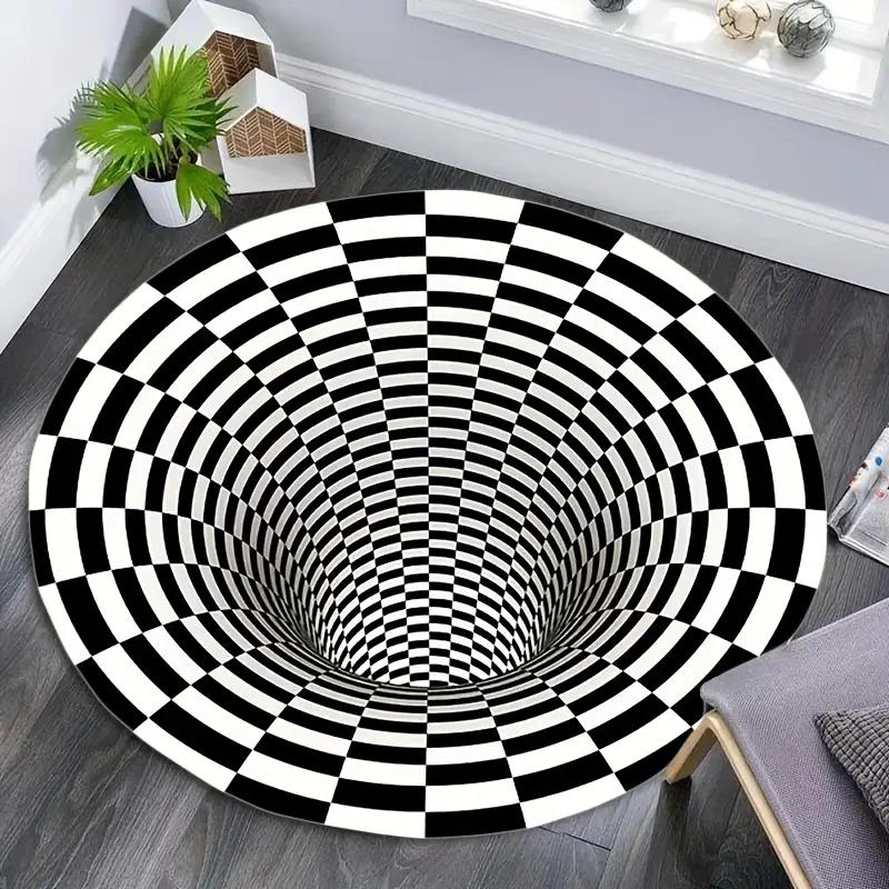 1pc Modern 3D Illusion Checkered Round Area Rug Washable NonSlip Floor Mat for Entryway and Bedroom Living Room Coffee Table Rug 60cmx60cm