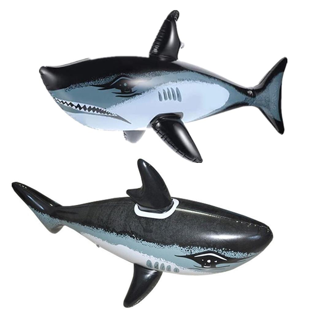2PCS Inflatable Shark Float Cartoon Pool Raft for Kids Garden Water Pool Toy Foldable Leakproof Child Beach Play Favor