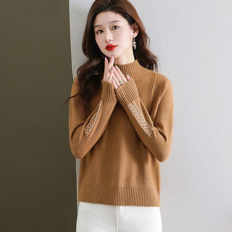

Knitted Sweater Women s Sweater Autumn and Winter Half Turtleneck Pullover Stylish Top Loose Large-sized Sweater S
