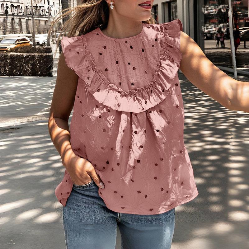 

ZANZEA Women Summer Casual Embroidery Crochet Sleeveless Tank Tops XL темно-зелений колір