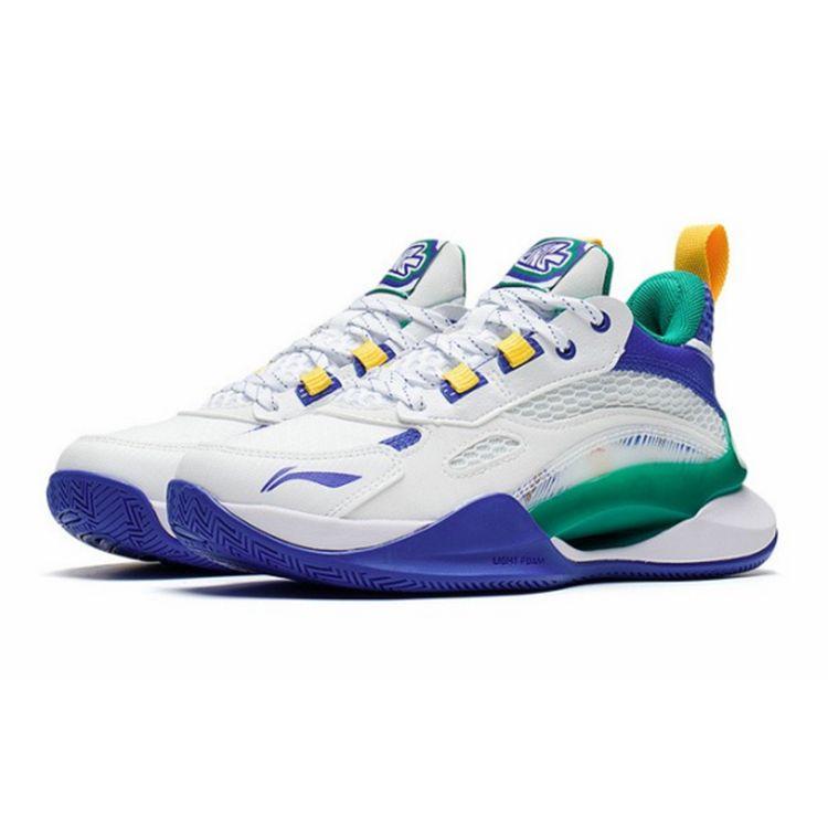 Li Ning Youth Pioneer Team 2.5 Comfortable Versatile Non-Slip Mid-Top Basketball Shoes Kids basketball shoes White Green Blue YKBS050-9