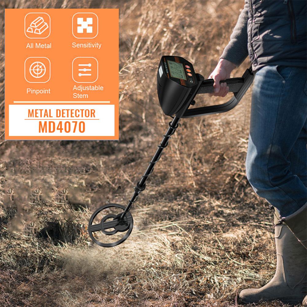 Metal Detector MD4070 for Coin Hunting Underground Depth Detection Gold Finder Waterproof Coil Adjustable Sensitivity LCD Screen