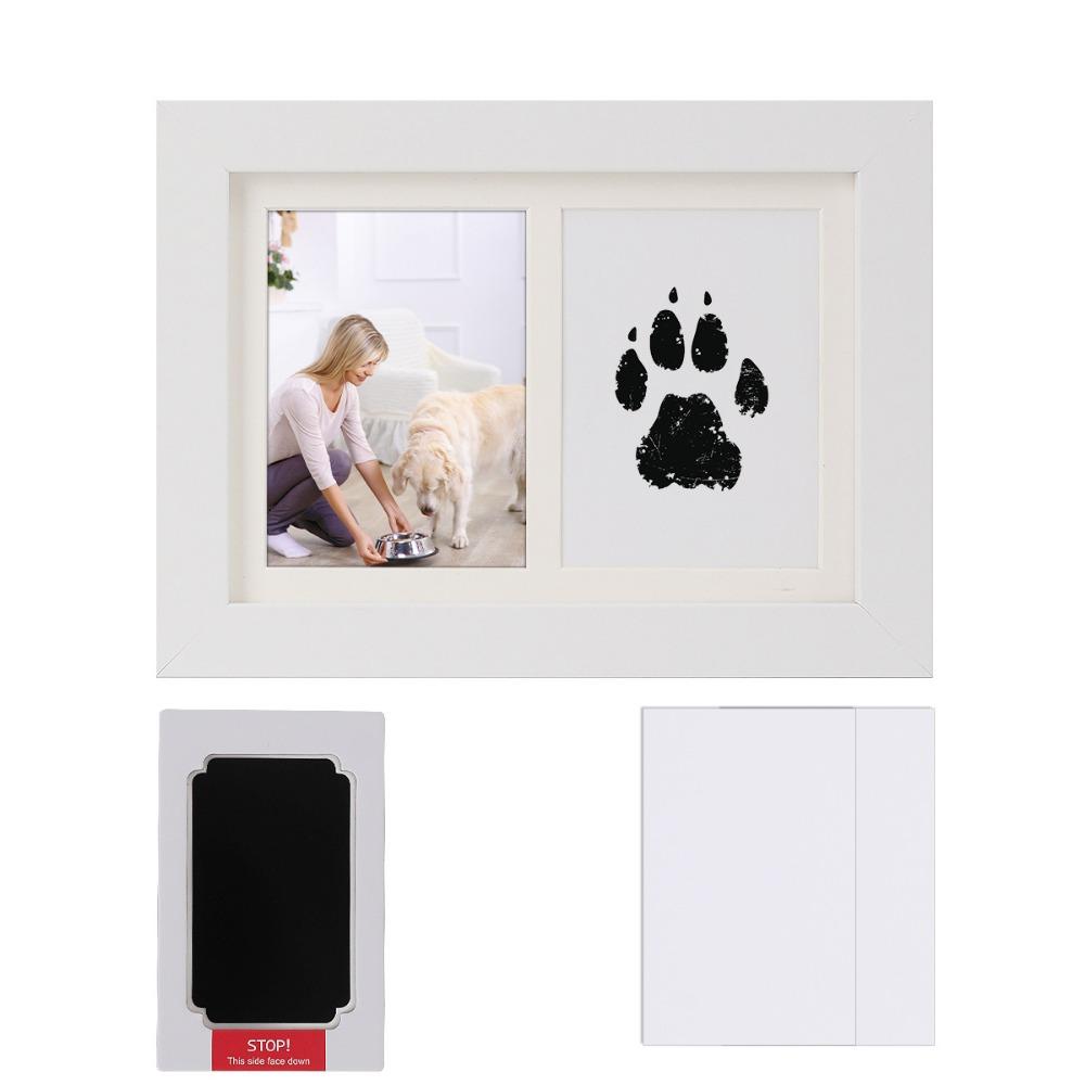 Clean-Touch Ink Pad Pet Paw Print Kit Wooden Paw Print Photo Frame  for Pet Lovers 5x7in-Frame B & Black Ink