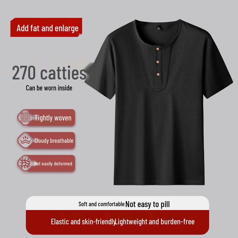 Men s Plus Size Round Neck Button Short Sleeve T-Shirt L