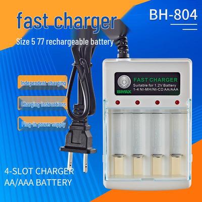 Chargeur de piles AA/AAA Ni-MH/Ni-Cd à 4 emplacements avec base de charge indépendante 1,2 V et fiche AC plate