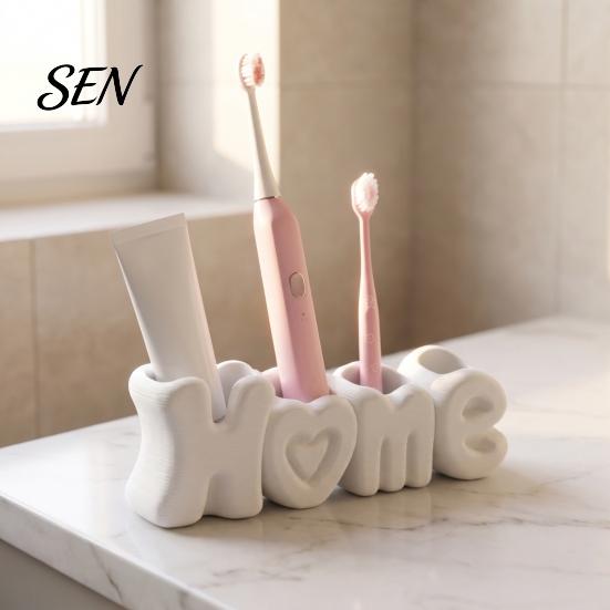 Countertop Toothbrush Stand HOME Holder, Compact 4-Compartment Organizer, Modern Style Minimalist Bathroom Decor Durable Plastic for Electric