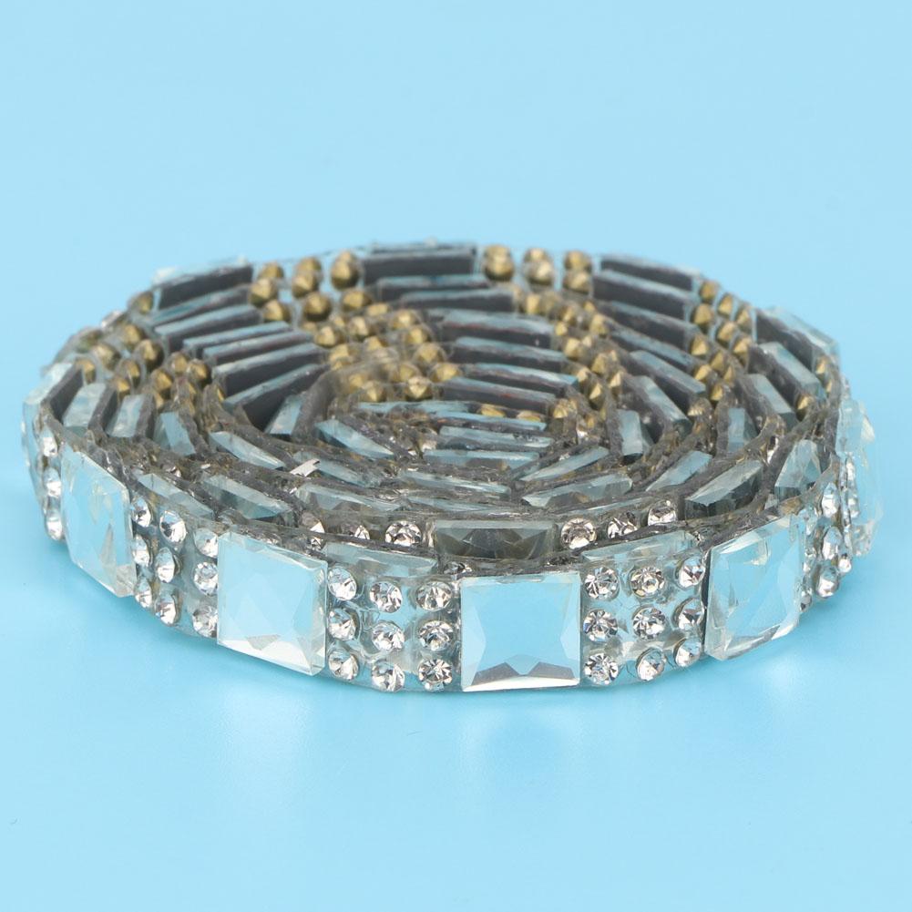 5 yard Hotfix Clear Crystal Glass Rhinestone Fabric Chain Trim DIY Applique (8mm White)