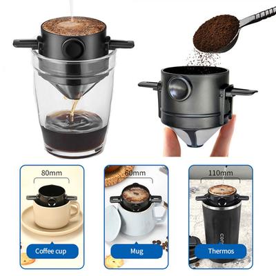 Przenośny Filtr do Kawy ze Stali Nierdzewnej, Przenośny Ekspres do Kawy Przelewowej 1-2 Filiżanki, Wielorazowy Filtr-Dripper do Kawy na Kubek do Domu, Biura, w Podróży