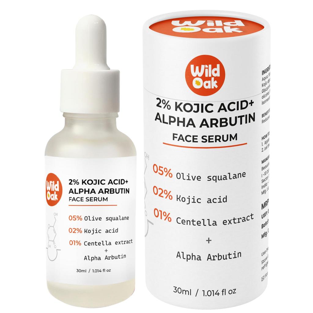 WildOak 2% Kojic Acid + Alpha Arbutin Face Serum | With Tiger Grass (Centella Asiatica) for Powerful Skin Barrier | Hyperpigmentation & Dark Spots