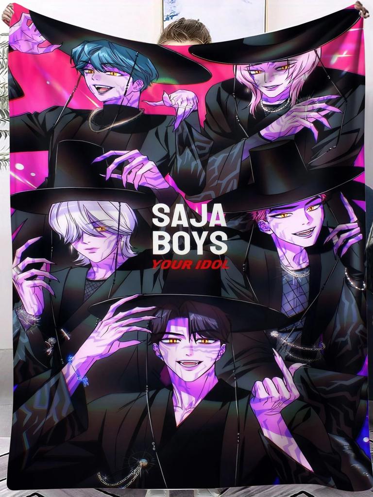 Kpop Demon Hunters Saja Boys Mystery Deken Super Warm Zacht Patroon Pluche Worpdeken Voor Meisjes Jongens Flanellen Deken