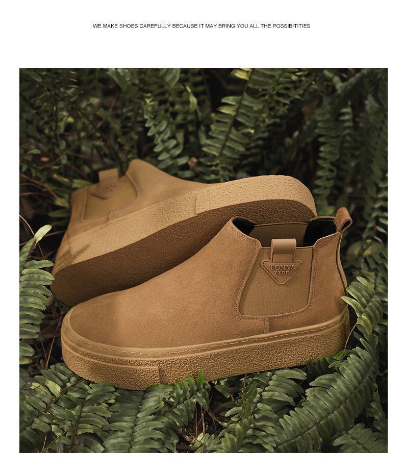 Chelsea Men's Retro Leather Martin High-Top Ankle Boots, One-Step, Thick-Soled, Versatile for Autumn/Winter.