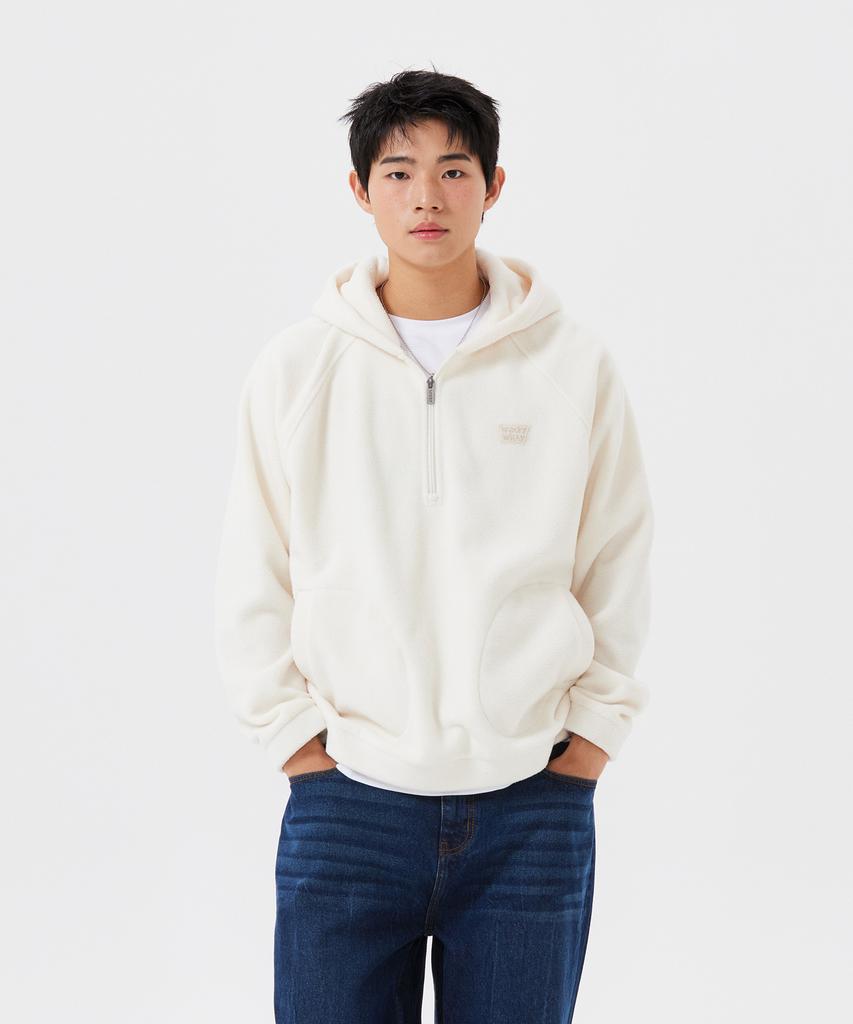 Fleece Hooded Half-Zip In Cream